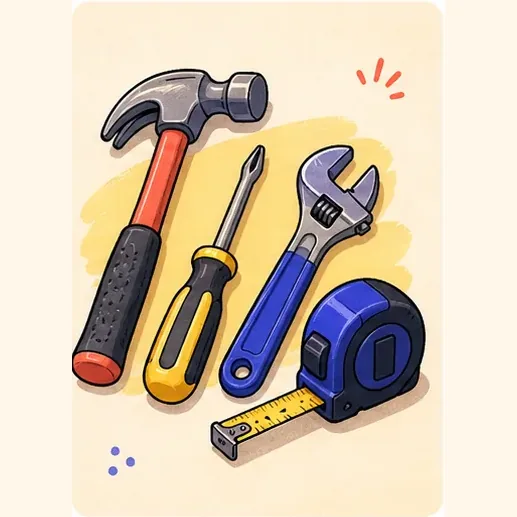 Cartoon collection of useful household tools